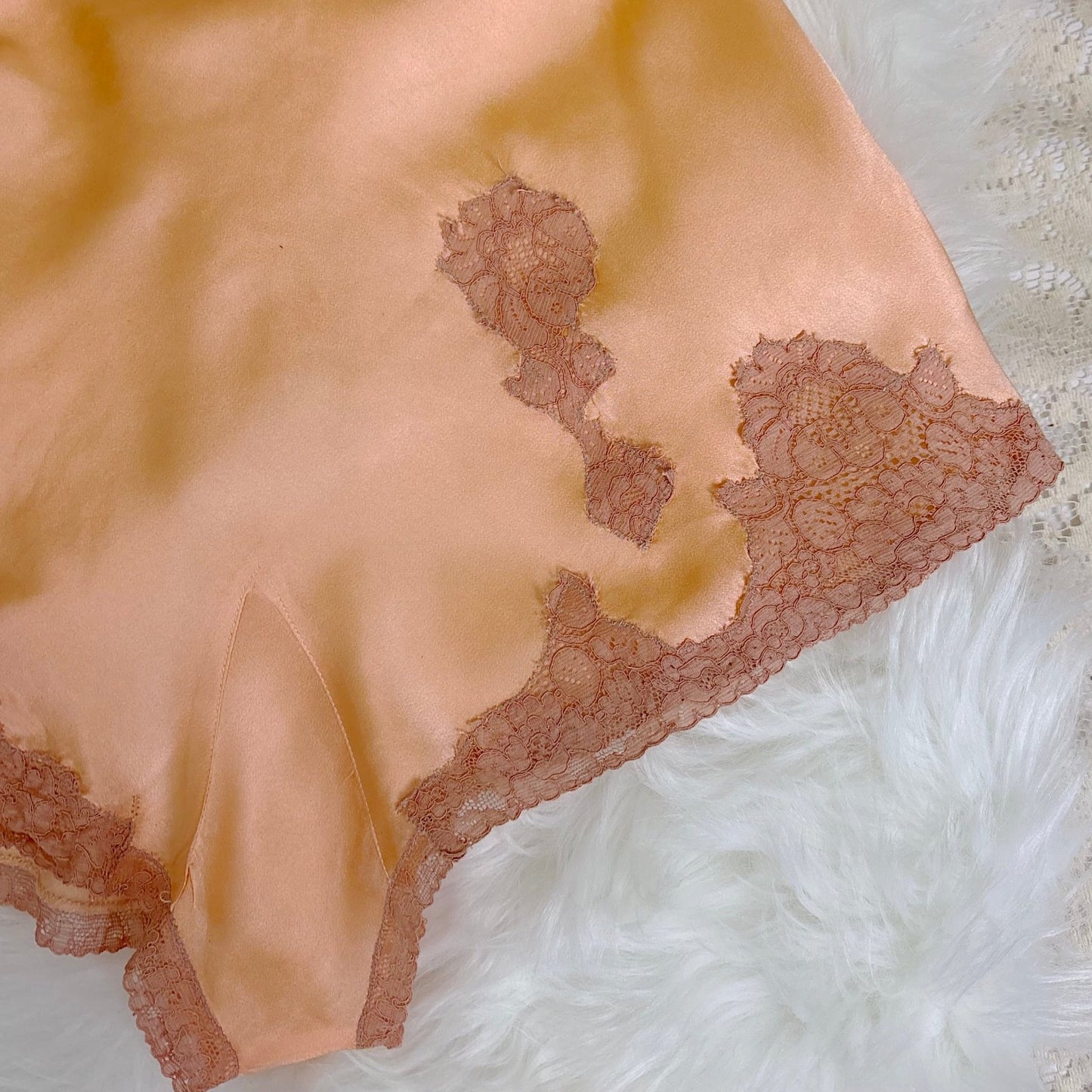 Vintage 1930's Warm Peach Silk Satin Bralette & Tap Pants Lingerie Set - Size S, M - Daggers & Dames