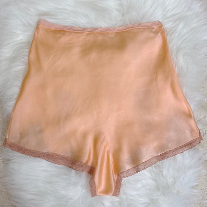 Vintage 1930's Warm Peach Silk Satin Bralette & Tap Pants Lingerie Set - Size S, M - Daggers & Dames