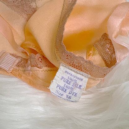 Vintage 1930's Warm Peach Silk Satin Bralette & Tap Pants Lingerie Set - Size S, M - Daggers & Dames