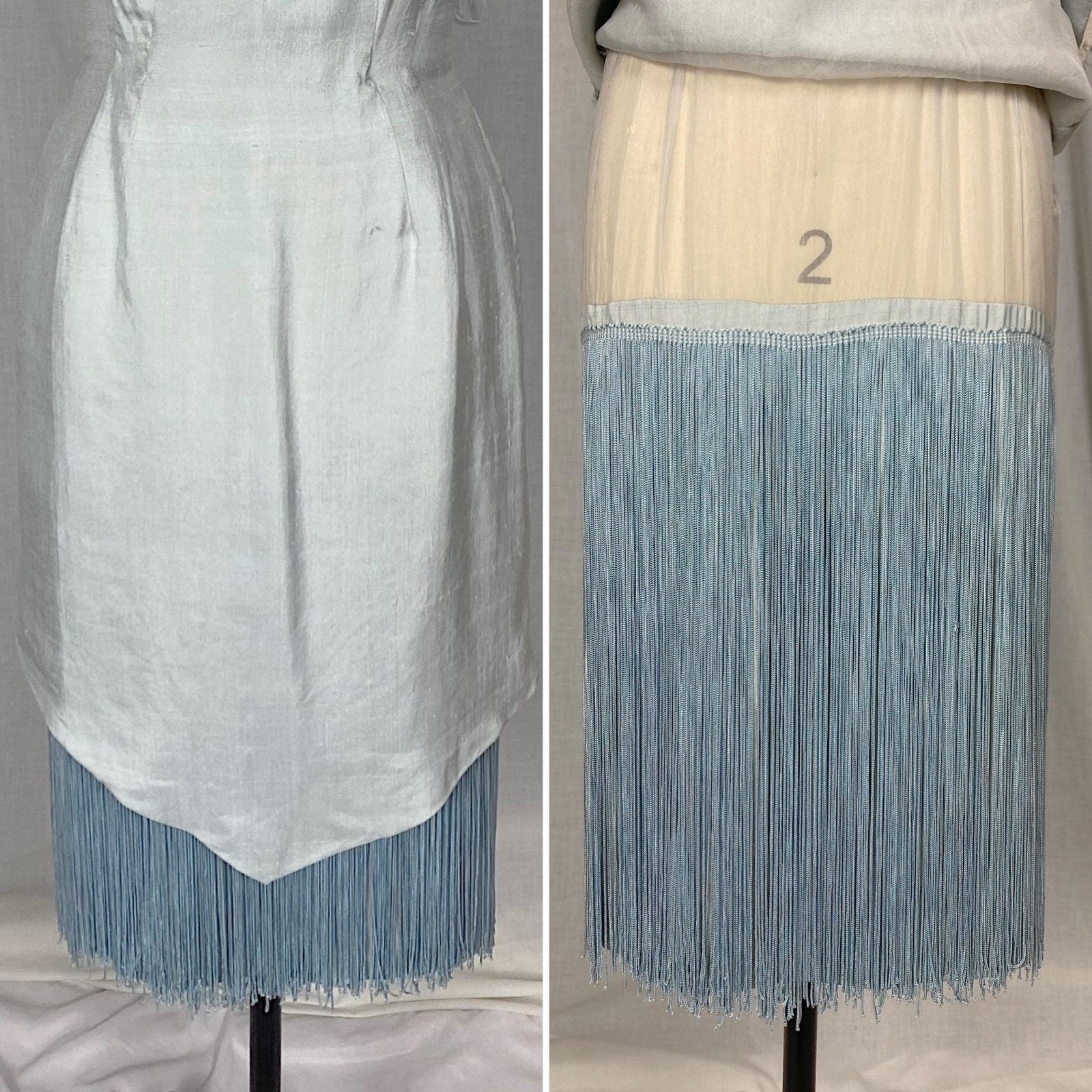 Vintage 1940s - 1950's Dress | Icy Pale Blue Shantung Silk with Fringe | Size XS | Seymour Jacobson - Daggers & Dames