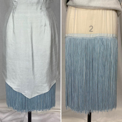 Vintage 1940s - 1950's Dress | Icy Pale Blue Shantung Silk with Fringe | Size XS | Seymour Jacobson - Daggers & Dames