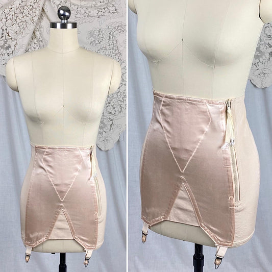 Vintage 1940's - 1950's Girdle | Pale Powder Pink Rayon Satin with Elastic Panels | Size XS, S | By Velvet Grip - Daggers & Dames