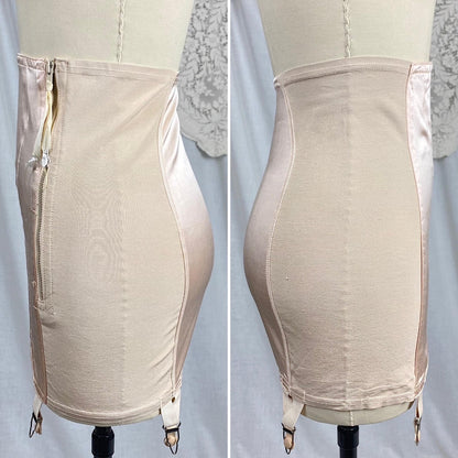 Vintage 1940's - 1950's Girdle | Pale Powder Pink Rayon Satin with Elastic Panels | Size XS, S | By Velvet Grip - Daggers & Dames