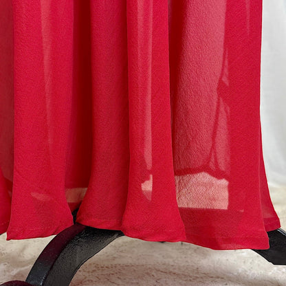 Vintage 1940's - 1950's Hand Stitched Crimson Red Silk Chiffon Nightgown with Ruffled Lace - By Garfield's, Size XS, S - Daggers & Dames