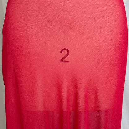 Vintage 1940's - 1950's Hand Stitched Crimson Red Silk Chiffon Nightgown with Ruffled Lace - By Garfield's, Size XS, S - Daggers & Dames