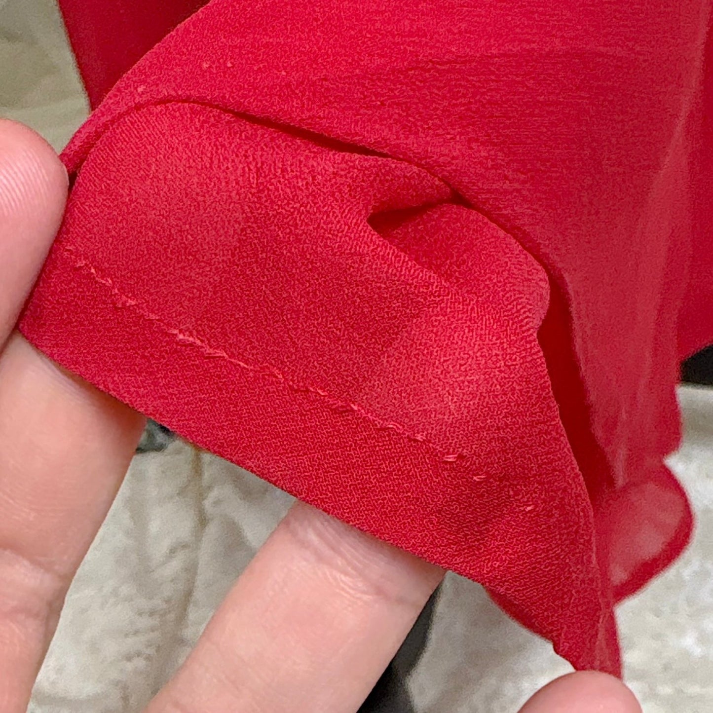 Vintage 1940's - 1950's Hand Stitched Crimson Red Silk Chiffon Nightgown with Ruffled Lace - By Garfield's, Size XS, S - Daggers & Dames