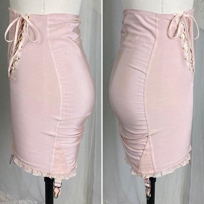 Vintage 1940's - 1950's Maternity Girdle - Warm Blush Pink Rayon Cotton Blend with Floral Lace - Size XS, S - Cocktail Hour, San Francisco - Daggers & Dames
