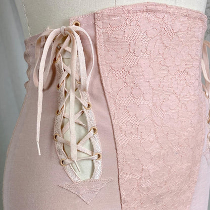 Vintage 1940's - 1950's Maternity Girdle - Warm Blush Pink Rayon Cotton Blend with Floral Lace - Size XS, S - Cocktail Hour, San Francisco - Daggers & Dames