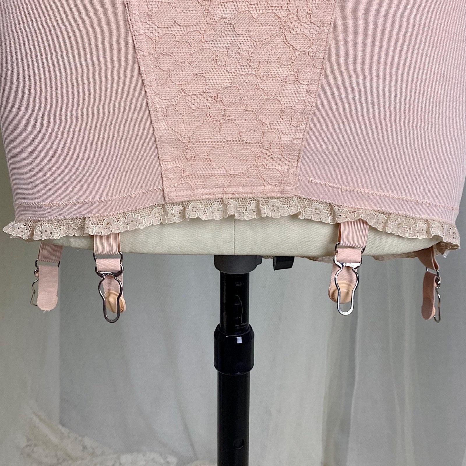Vintage 1940's - 1950's Maternity Girdle - Warm Blush Pink Rayon Cotton Blend with Floral Lace - Size XS, S - Cocktail Hour, San Francisco - Daggers & Dames