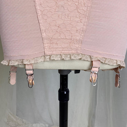 Vintage 1940's - 1950's Maternity Girdle - Warm Blush Pink Rayon Cotton Blend with Floral Lace - Size XS, S - Cocktail Hour, San Francisco - Daggers & Dames