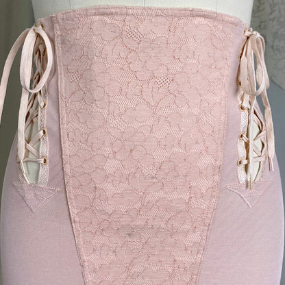 Vintage 1940's - 1950's Maternity Girdle - Warm Blush Pink Rayon Cotton Blend with Floral Lace - Size XS, S - Cocktail Hour, San Francisco - Daggers & Dames
