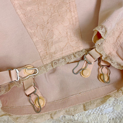Vintage 1940's - 1950's Maternity Girdle - Warm Blush Pink Rayon Cotton Blend with Floral Lace - Size XS, S - Cocktail Hour, San Francisco - Daggers & Dames