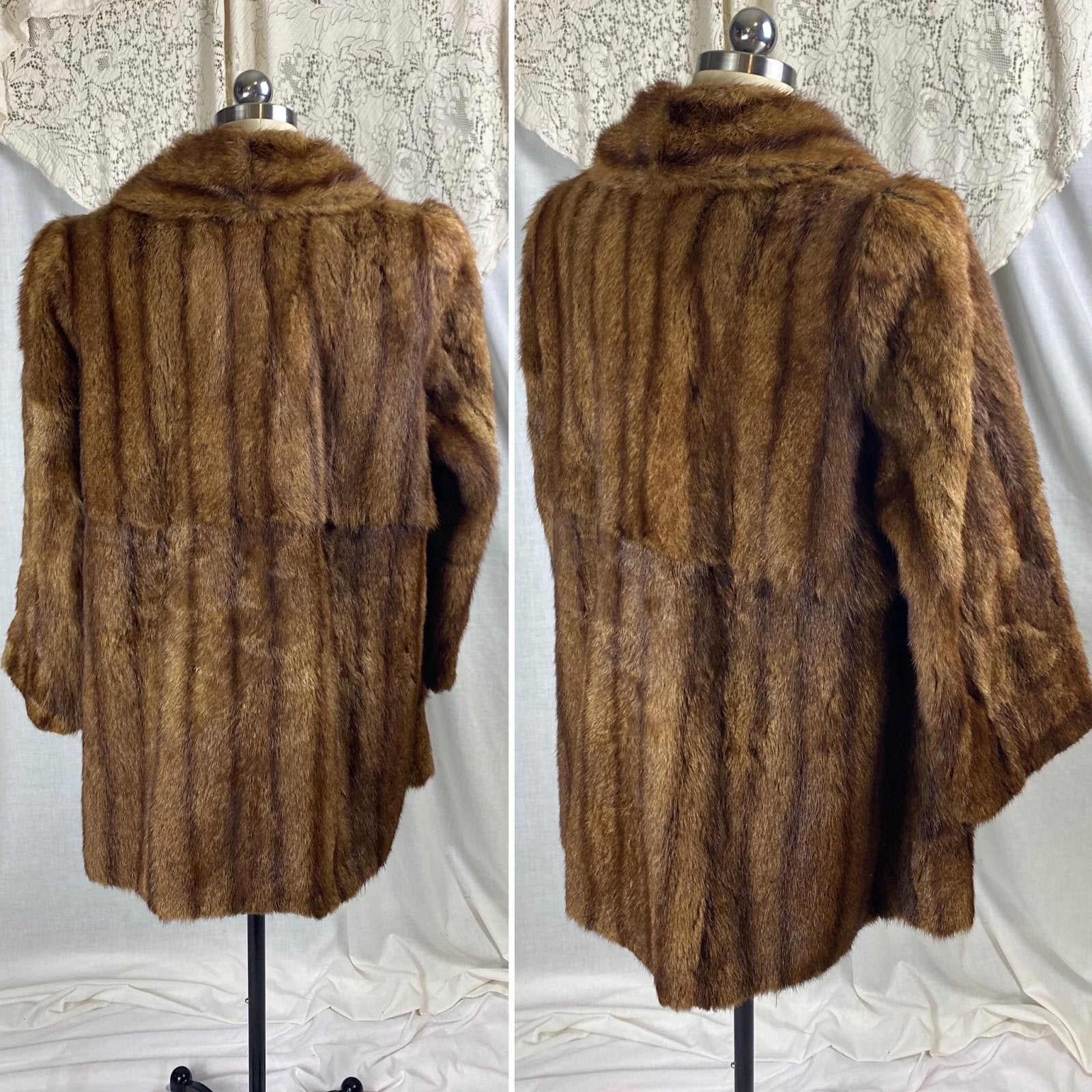 Vintage 1940's - 1950's Mink Fur Coat | Deep Maple Brown with Silk Lining | Size S, M - Daggers & Dames
