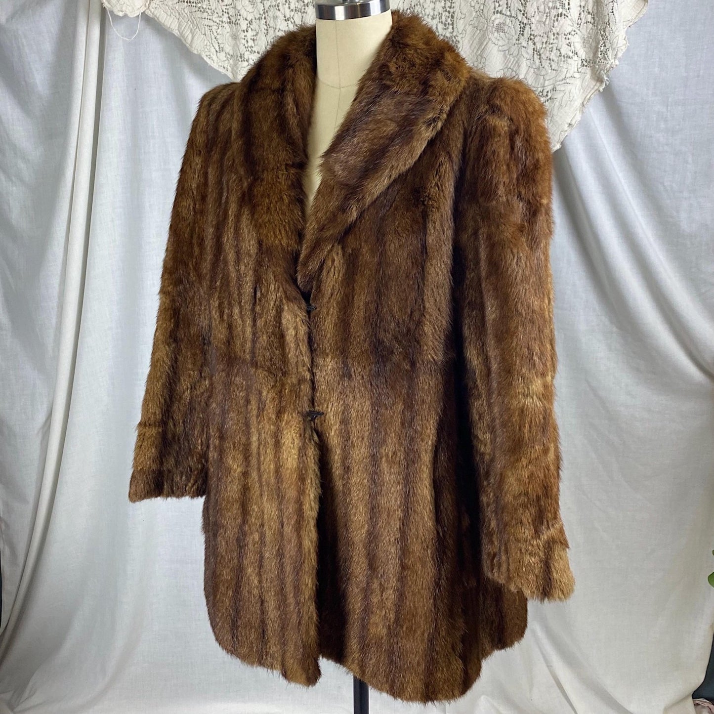 Vintage 1940's - 1950's Mink Fur Coat | Deep Maple Brown with Silk Lining | Size S, M - Daggers & Dames