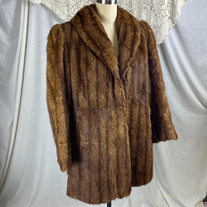 Vintage 1940's - 1950's Mink Fur Coat | Deep Maple Brown with Silk Lining | Size S, M - Daggers & Dames