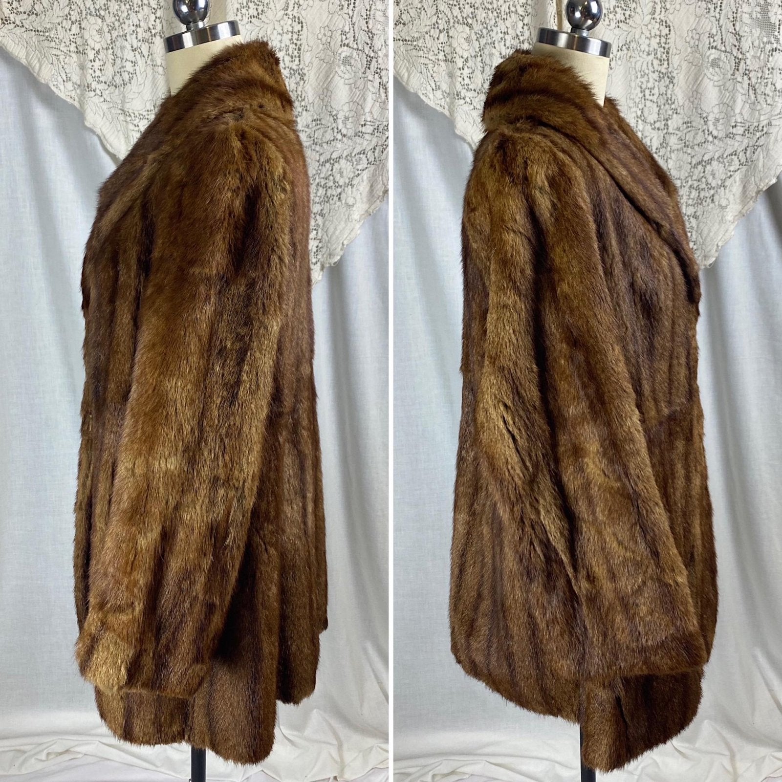 Vintage 1940's - 1950's Mink Fur Coat | Deep Maple Brown with Silk Lining | Size S, M - Daggers & Dames