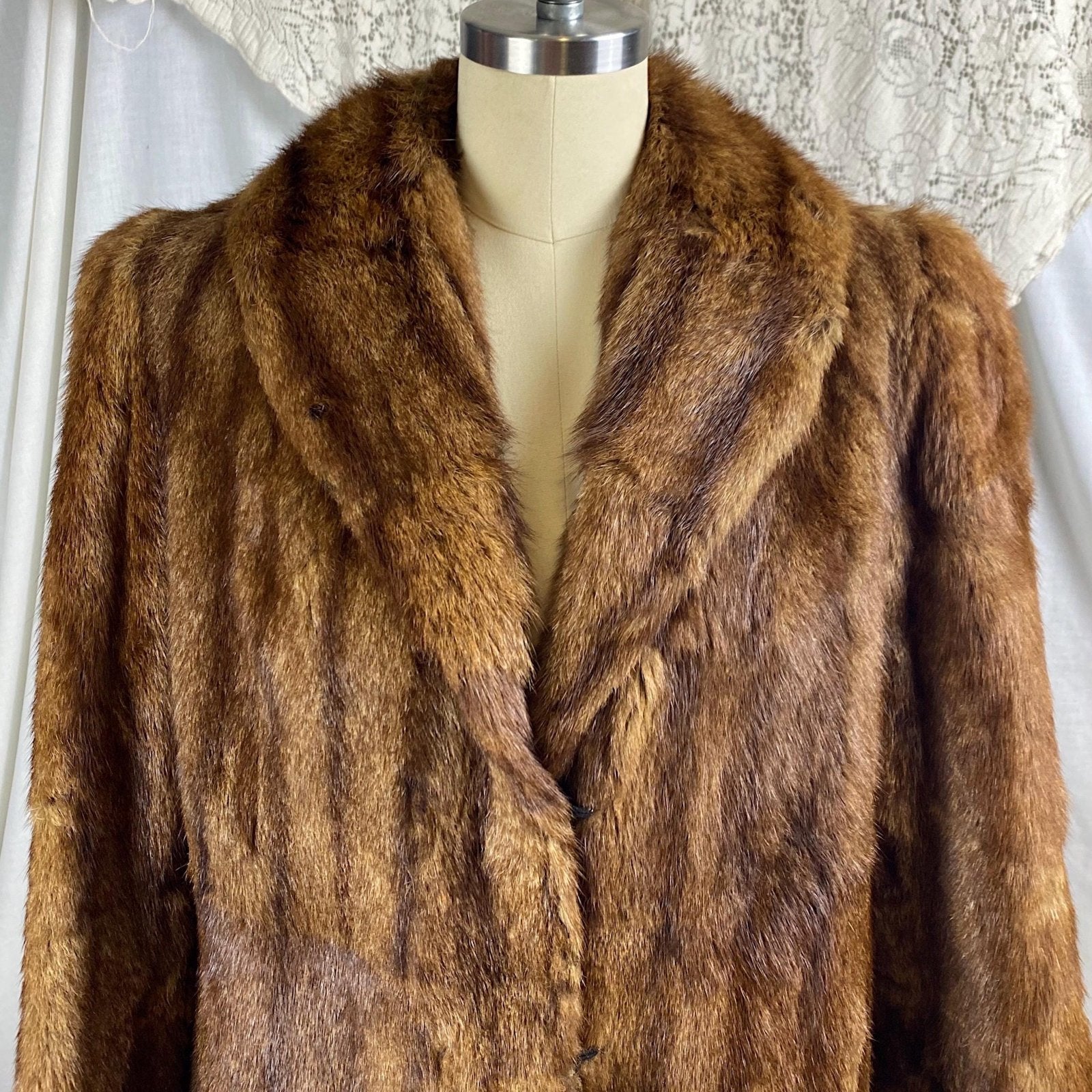 Vintage 1940's - 1950's Mink Fur Coat | Deep Maple Brown with Silk Lining | Size S, M - Daggers & Dames