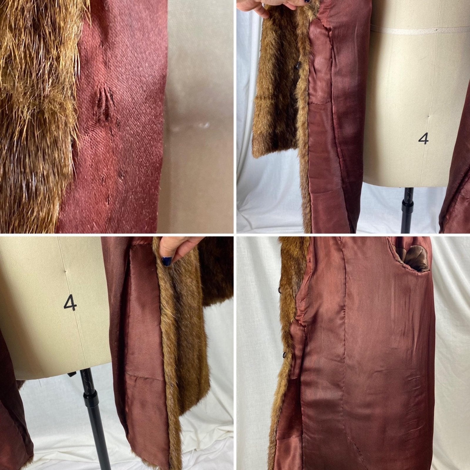 Vintage 1940's - 1950's Mink Fur Coat | Deep Maple Brown with Silk Lining | Size S, M - Daggers & Dames