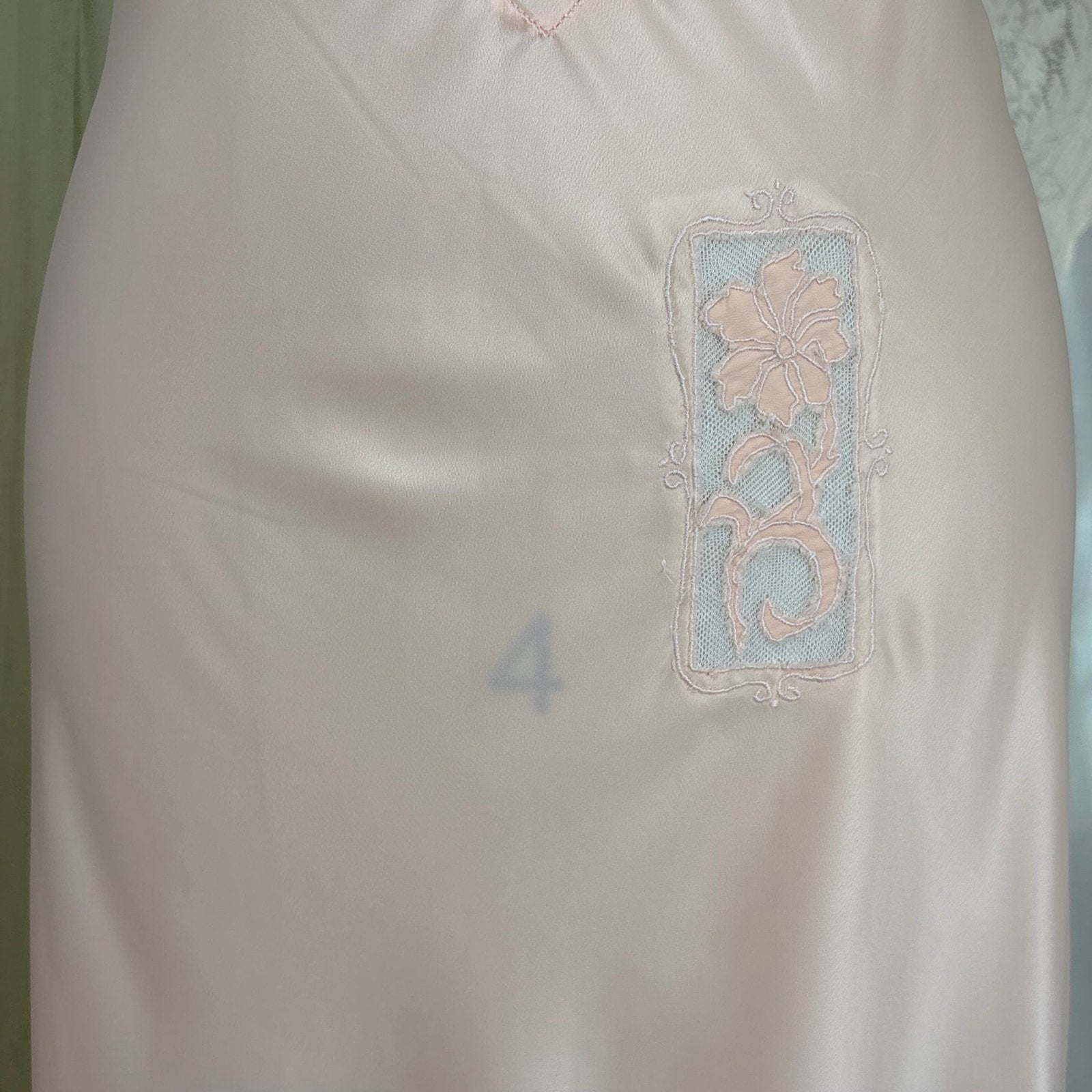 Vintage 1940's - 1950's Nightgown - Hand Stitched Palest Pink Rayon Satin with Cotton Tulle Inserts, size S, M - Daggers & Dames