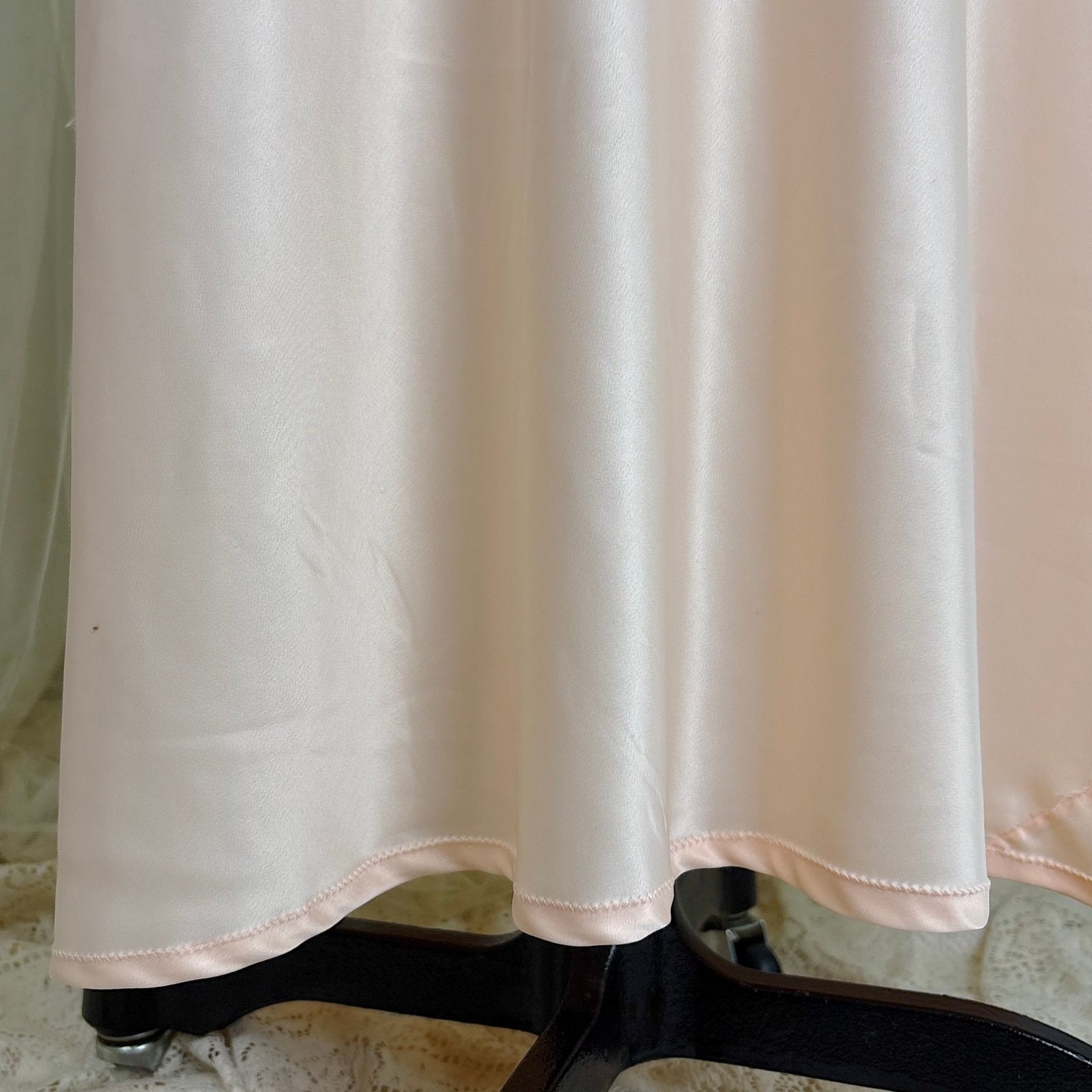 Vintage 1940's - 1950's Nightgown - Hand Stitched Palest Pink Rayon Satin with Cotton Tulle Inserts, size S, M - Daggers & Dames