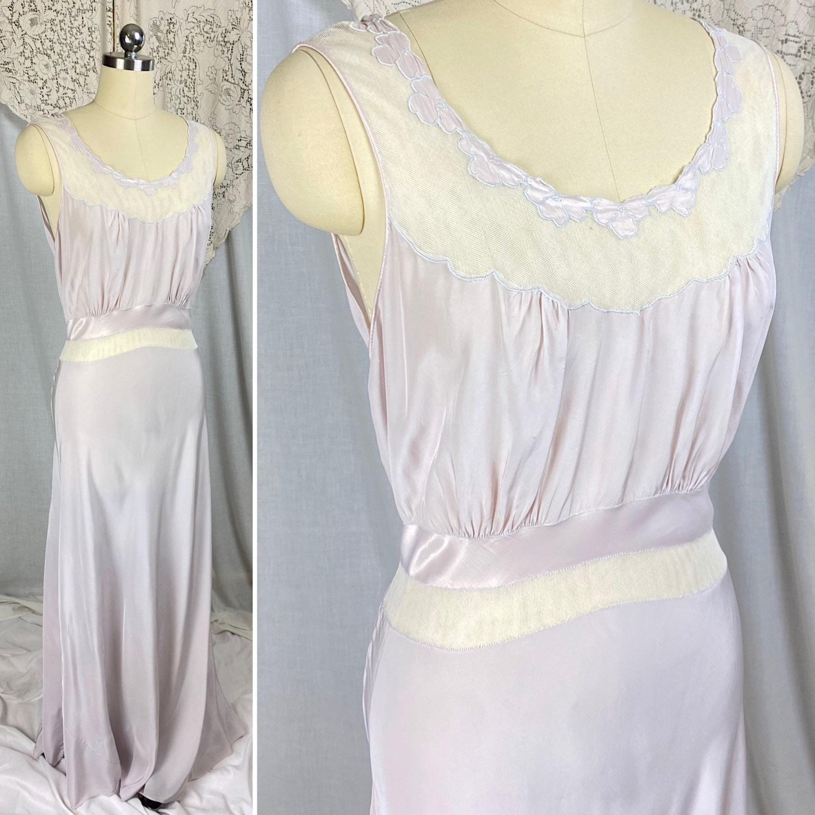 Vintage 1940's - 1950's Nightgown | Hand - Stitched Purple Lilac Rayon with White Tulle & Satin Inserts | Size S, M | By Dwalyne - Daggers & Dames