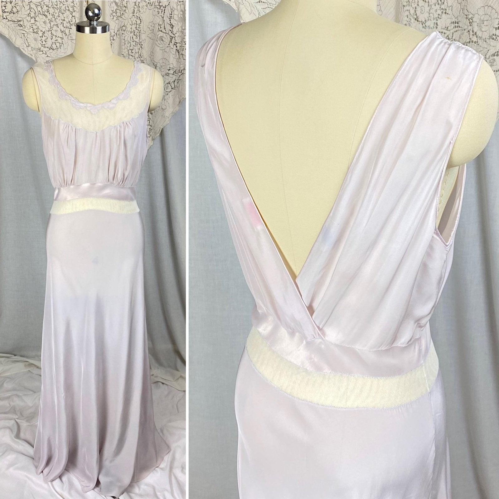 Vintage 1940's - 1950's Nightgown | Hand - Stitched Purple Lilac Rayon with White Tulle & Satin Inserts | Size S, M | By Dwalyne - Daggers & Dames