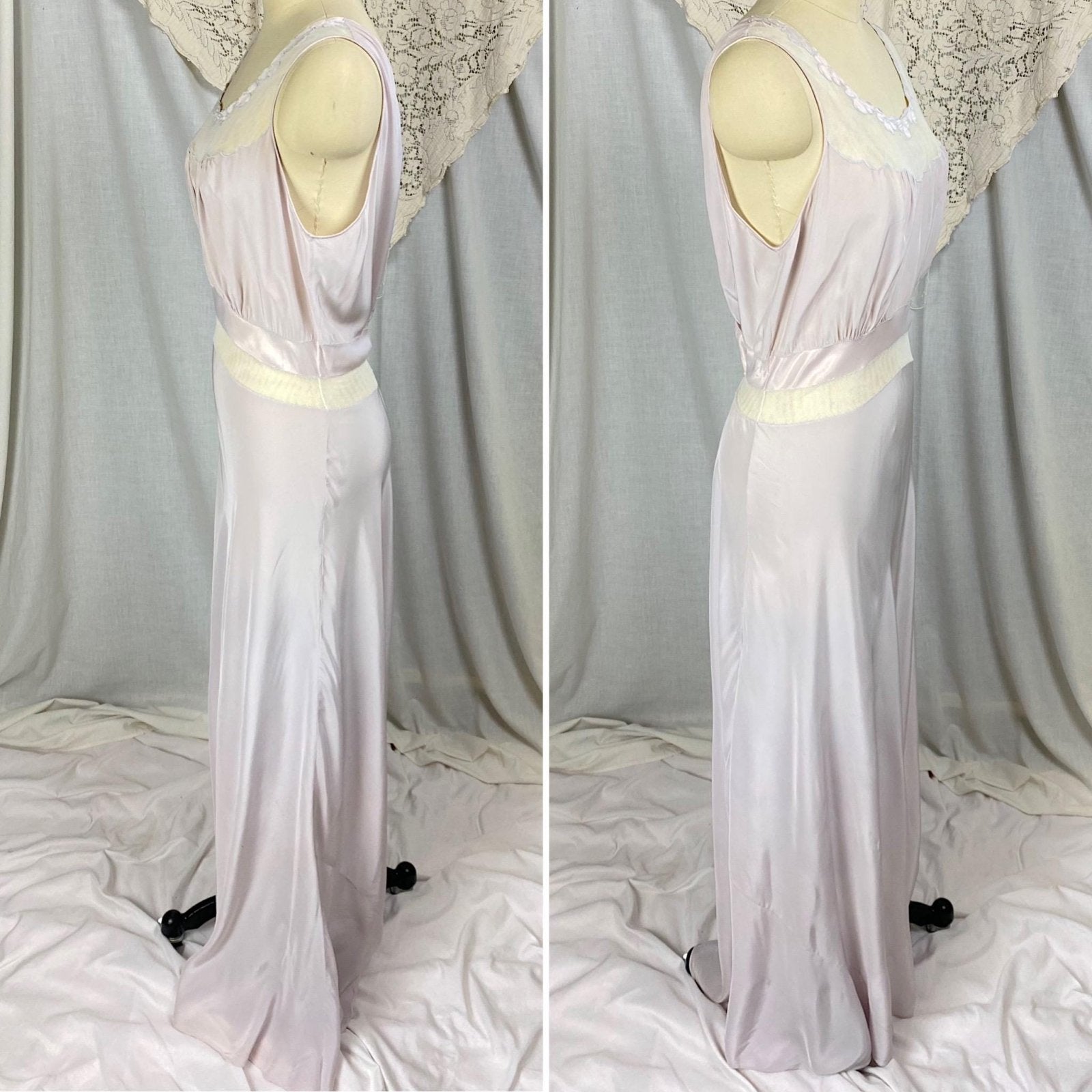 Vintage 1940's - 1950's Nightgown | Hand - Stitched Purple Lilac Rayon with White Tulle & Satin Inserts | Size S, M | By Dwalyne - Daggers & Dames