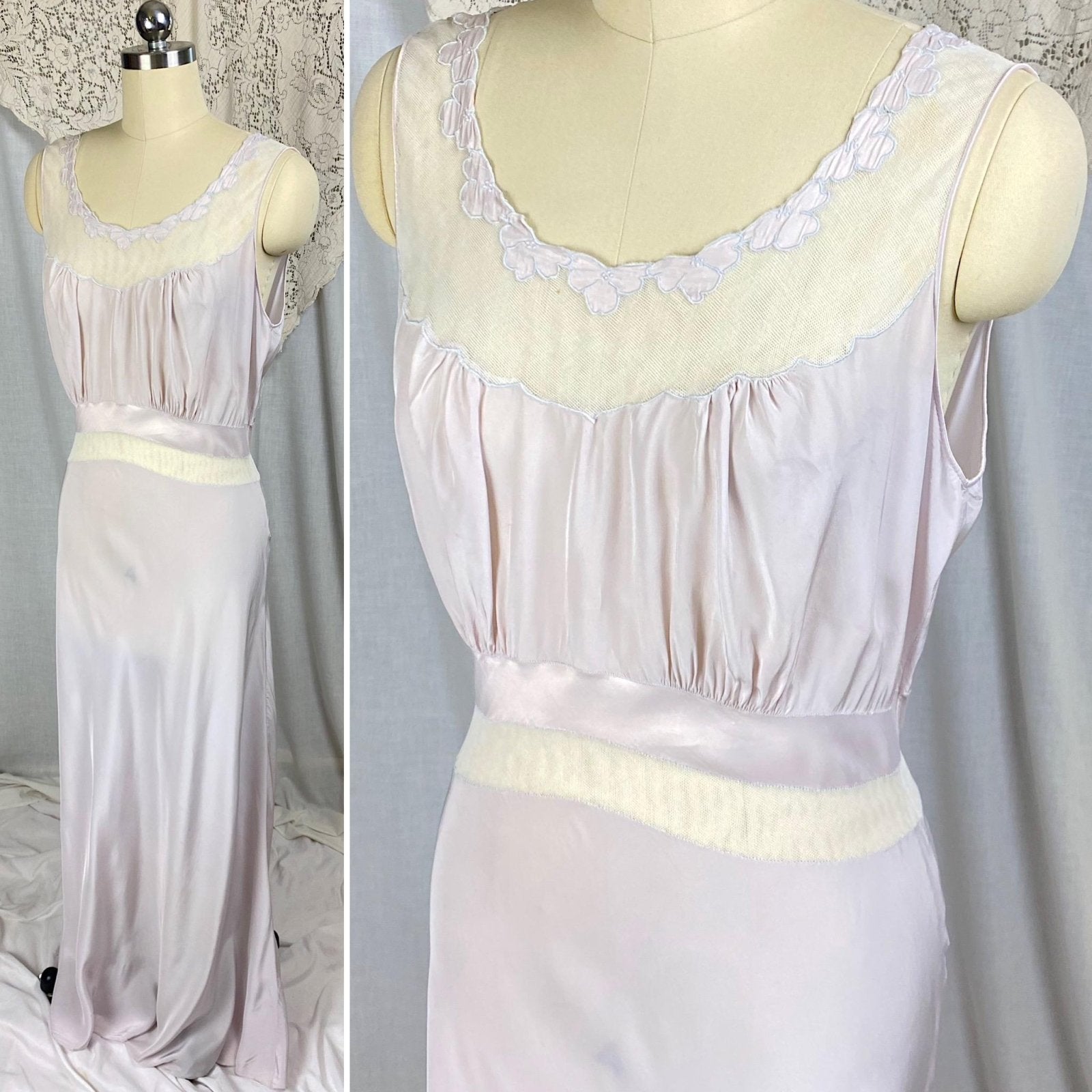 Vintage 1940's - 1950's Nightgown | Hand - Stitched Purple Lilac Rayon with White Tulle & Satin Inserts | Size S, M | By Dwalyne - Daggers & Dames