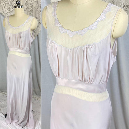 Vintage 1940's - 1950's Nightgown | Hand - Stitched Purple Lilac Rayon with White Tulle & Satin Inserts | Size S, M | By Dwalyne - Daggers & Dames