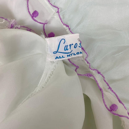 Vintage 1940's - 1950's Nightgown - Palest Blue Crisp Nylon with Sheer Chiffon Overlay & Lilac Embroidery - Size S, M - By Laros - Daggers & Dames