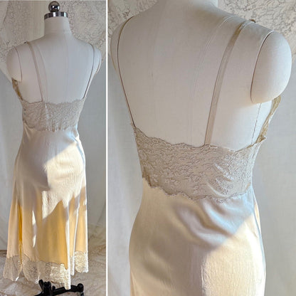 Vintage 1940's - 1950's Slip - Champagne Gold Silk Satin with Scalloped Lace - by Fischer Heavenly Lingerie, size M, LG - Daggers & Dames