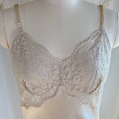 Vintage 1940's - 1950's Slip - Champagne Gold Silk Satin with Scalloped Lace - by Fischer Heavenly Lingerie, size M, LG - Daggers & Dames