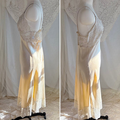 Vintage 1940's - 1950's Slip - Champagne Gold Silk Satin with Scalloped Lace - by Fischer Heavenly Lingerie, size M, LG - Daggers & Dames