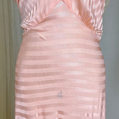 Vintage 1940's Baby Pink Rayon Knit Nightgown with Satin Stripes - by Charna Lea, size M, LG - Daggers & Dames