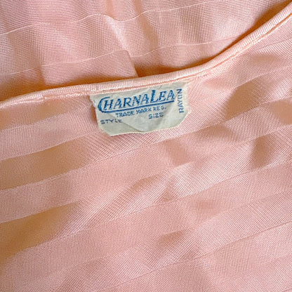 Vintage 1940's Baby Pink Rayon Knit Nightgown with Satin Stripes - by Charna Lea, size M, LG - Daggers & Dames