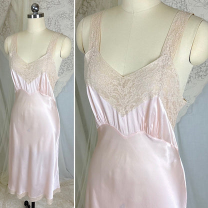 Vintage 1940's Baby Pink Rayon Satin Slip - By Fischer Heavenly Lingerie, Size S - Daggers & Dames