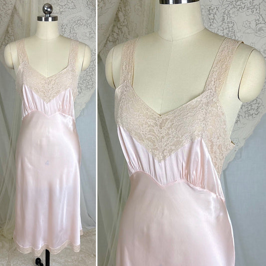 Vintage 1940's Baby Pink Rayon Satin Slip - By Fischer Heavenly Lingerie, Size S - Daggers & Dames