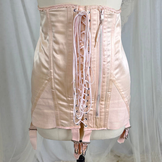 Vintage 1940's Ballet Pink Rayon Satin Corset by Spencer Corsets, size M, LG - Daggers & Dames