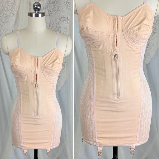 Vintage 1940's Creamy Peach Rayon Sweater Knit All - in - One Girdle by Magicform, size 36 - S, M - Daggers & Dames