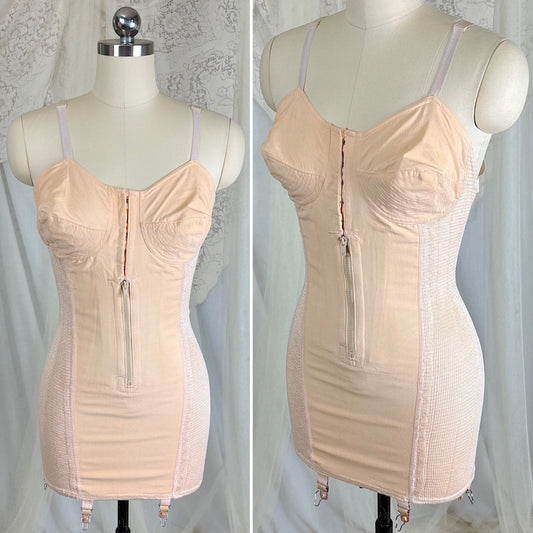 Vintage 1940's Creamy Peach Rayon Sweater Knit All - in - One Girdle by Magicform, size 36 - S, M - Daggers & Dames