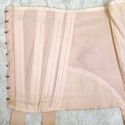 Vintage 1940's Girdle - Candy Pink Rayon Blend with Floral Satin Damask & Double Fan Corset Lacing - Size M - By Truform - Daggers & Dames