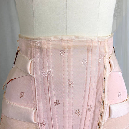 Vintage 1940's Girdle - Candy Pink Rayon Blend with Floral Satin Damask & Double Fan Corset Lacing - Size M - By Truform - Daggers & Dames