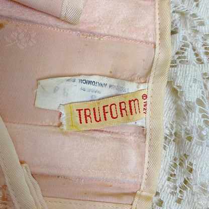Vintage 1940's Girdle - Candy Pink Rayon Blend with Floral Satin Damask & Double Fan Corset Lacing - Size M - By Truform - Daggers & Dames