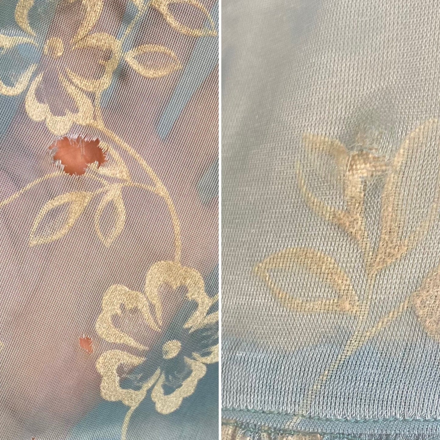 Vintage 1940's Maxi Dress | Sheer Sky Blue Rayon Organza with Fuzzy Cream Floral Pattern & Ruffled Yoke | Size XS - Daggers & Dames