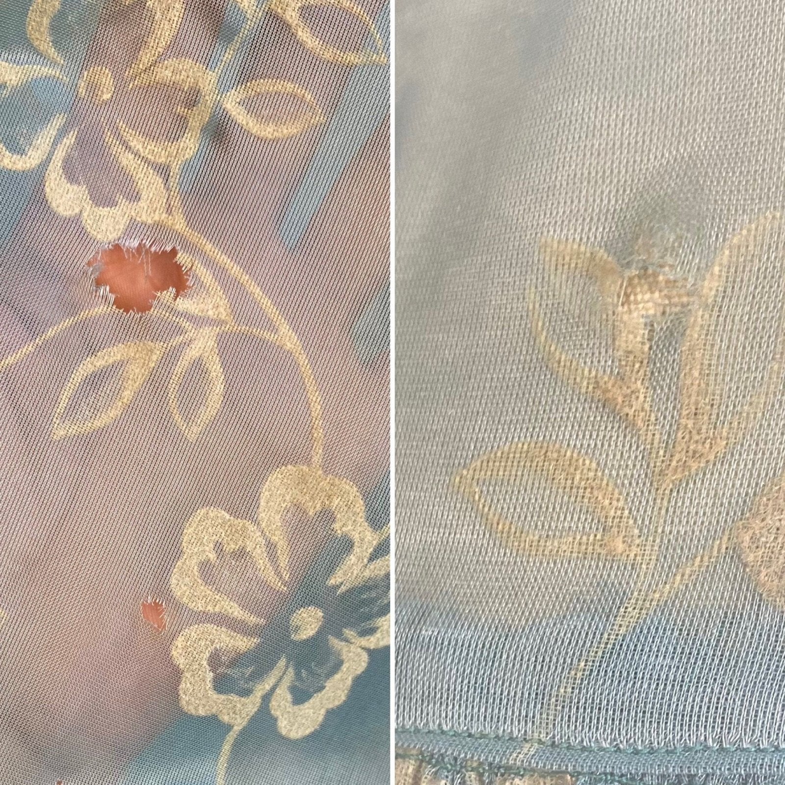 Vintage 1940's Maxi Dress | Sheer Sky Blue Rayon Organza with Fuzzy Cream Floral Pattern & Ruffled Yoke | Size XS - Daggers & Dames