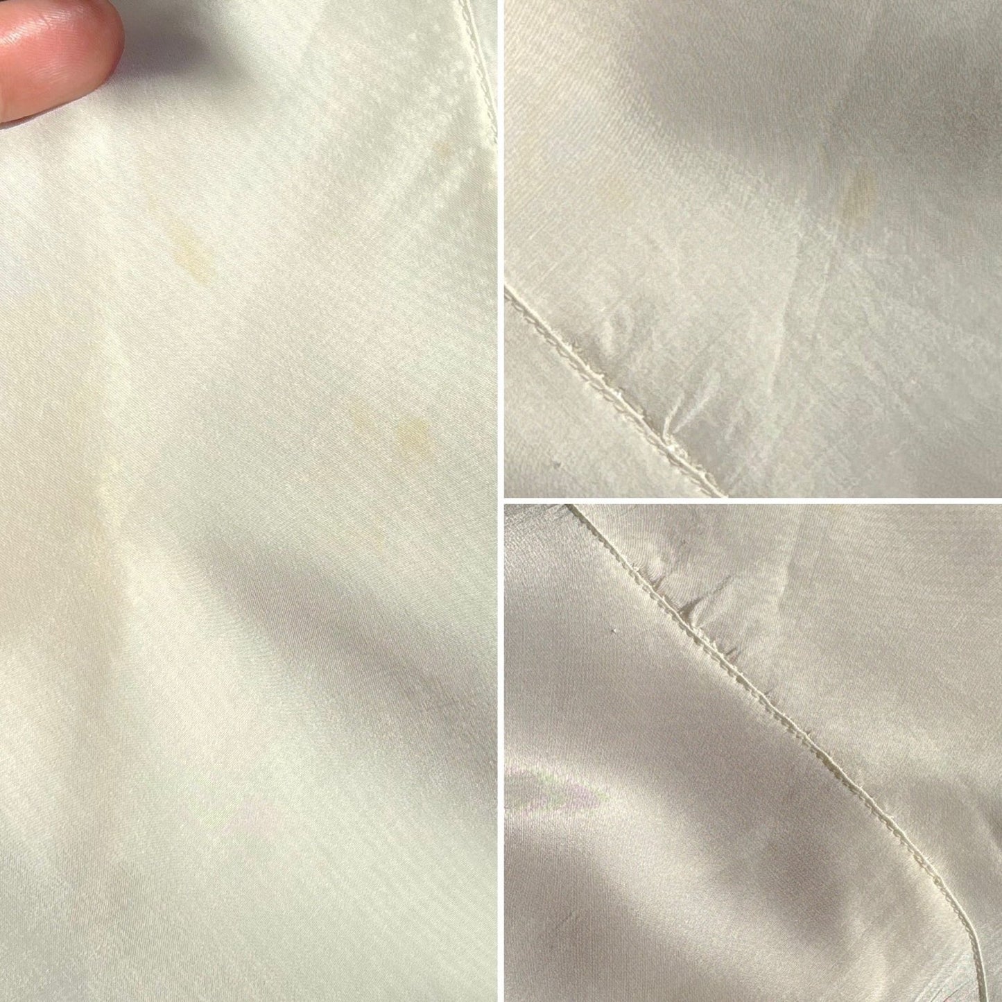 Vintage 1940's Nightgown - Bone White Rayon with Icy Blue Lace Insert & Velvet Bow - Daggers & Dames