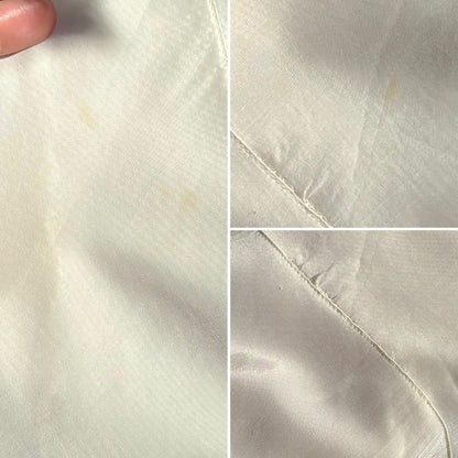 Vintage 1940's Nightgown - Bone White Rayon with Icy Blue Lace Insert & Velvet Bow - Daggers & Dames