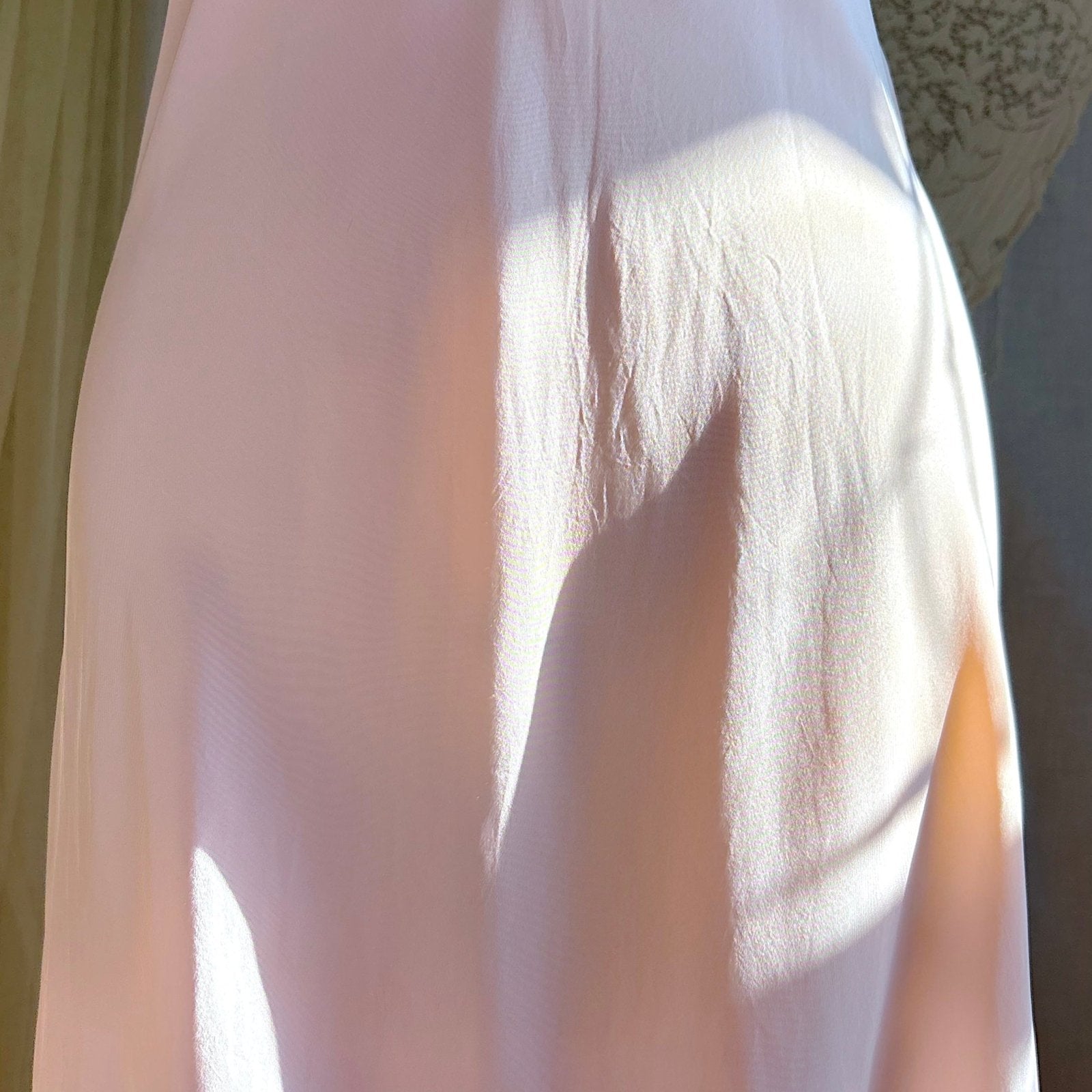 Vintage 1940's Nightgown - Hand - Stitched Tea Rose Pink Rayon with Deep Tan Tambour Lace - by Yolande - Daggers & Dames