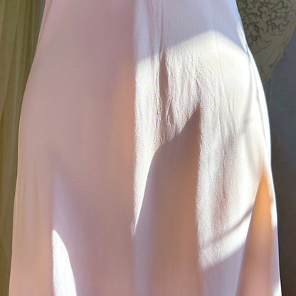 Vintage 1940's Nightgown - Hand - Stitched Tea Rose Pink Rayon with Deep Tan Tambour Lace - by Yolande - Daggers & Dames