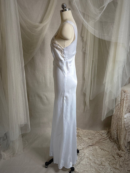 Vintage 1940's Nightgown - Icy Blue Rayon Satin with Soutache Embroidery | XS - Daggers & Dames